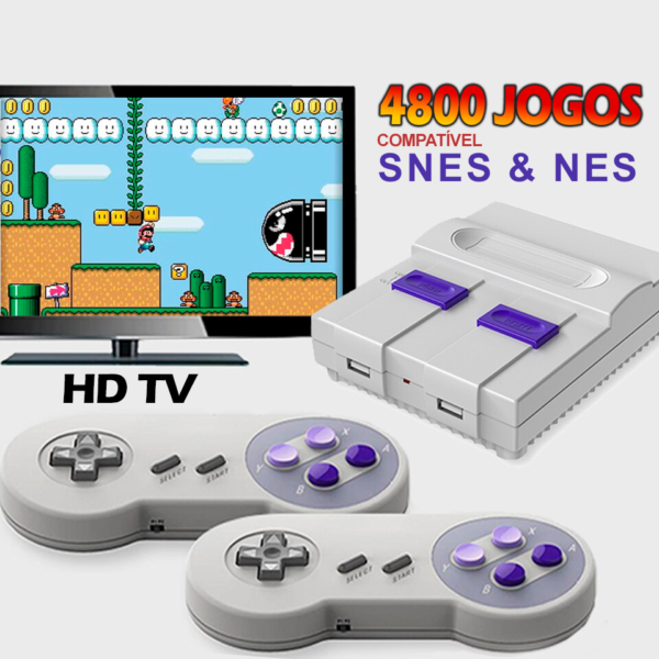 Vídeo Game / Console com 2 controles 2.4G compatível com HDMI + 4800 Jogos + Suporte para Adicionar e Salvar Jogos