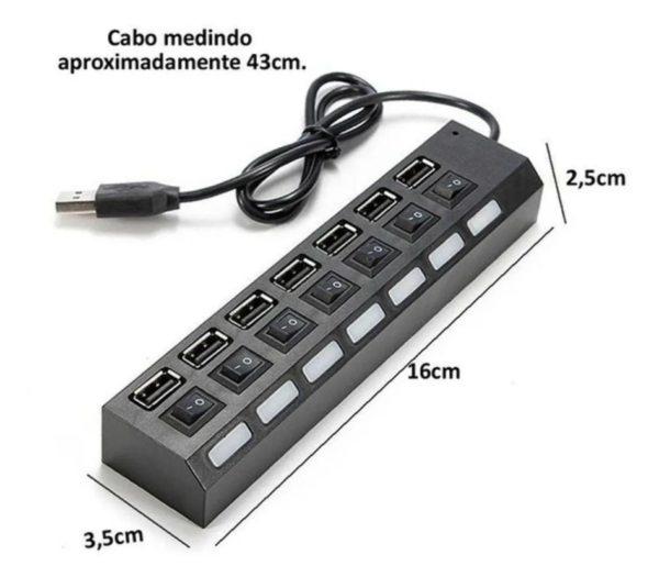 HUB USB  2.0 7 PORTAS DE CONEXÃO COM LED LEY-02 - LEHMOX - Image 4