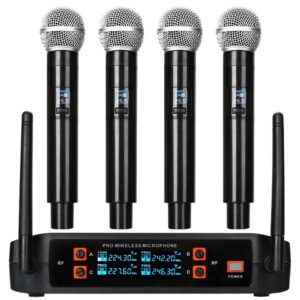 Sistema de Microfone sem fio UHF de 4 Canais com som profissional e liberdade de movimento.
