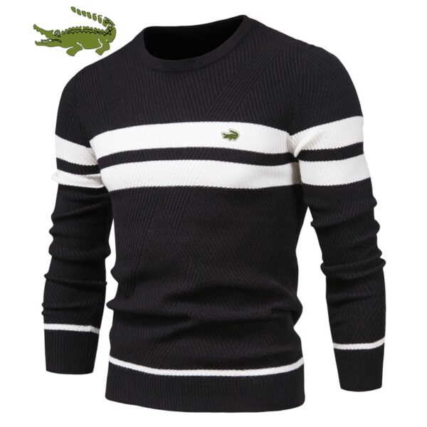 Suéter Masculino listrado de inverno estiloso, super confortável, grosso, quentinho, gola tipo O, básico casual - NOVO - Image 5