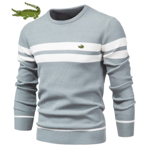 Suéter Masculino listrado de inverno estiloso, super confortável, grosso, quentinho, gola tipo O, básico casual - NOVO - Image 2