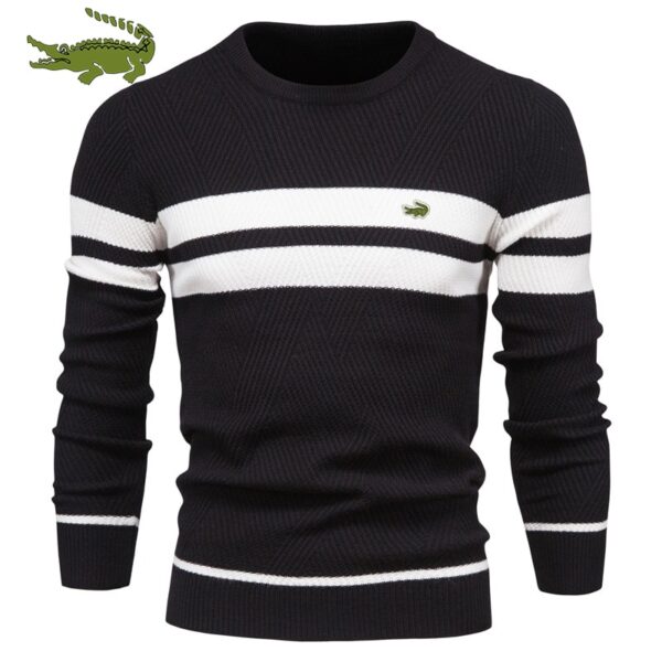Suéter Masculino listrado de inverno estiloso, super confortável, grosso, quentinho, gola tipo O, básico casual - NOVO - Image 8