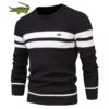 Suéter Masculino listrado de inverno estiloso, super confortável, grosso, quentinho, gola tipo O, básico casual - NOVO - Image 3