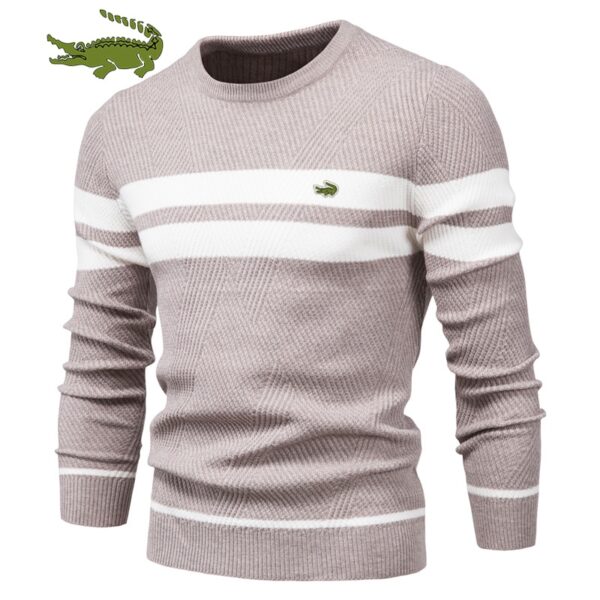 Suéter Masculino listrado de inverno estiloso, super confortável, grosso, quentinho, gola tipo O, básico casual - NOVO - Image 10