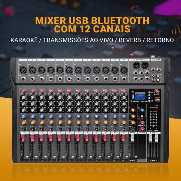 Mesa Mixer Profissional com 12 Canais, Interface de Áudio USB Console de Mistura de Som com entrada p/ Cartão SD - Image 4