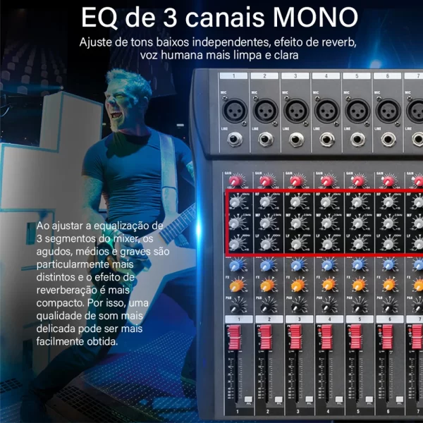 Mesa Mixer Profissional com 12 Canais, Interface de Áudio USB Console de Mistura de Som com entrada p/ Cartão SD - Image 6