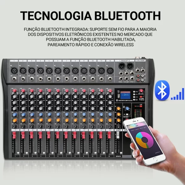 Mesa Mixer Profissional com 12 Canais, Interface de Áudio USB Console de Mistura de Som com entrada p/ Cartão SD - Image 7