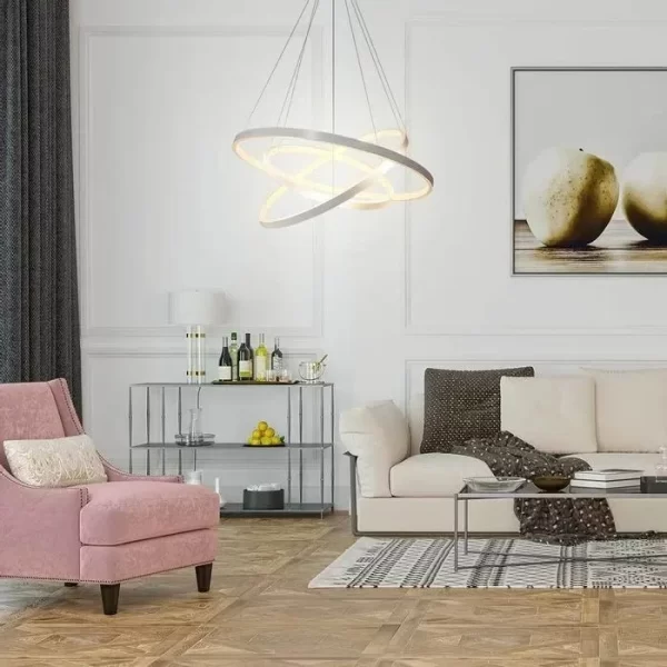 Lustre Pendente Moderno de Anéis LED 89W com 3 Arcos - Prata (Estoque Limitado) - Image 4